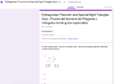 Pythagorean Theorem and Special Right Triangles Quiz (Self