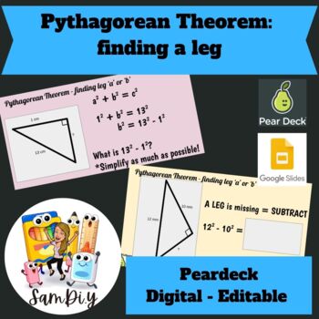 Preview of Pythagorean Theorem - finding a leg - Google Slides - Peardeck