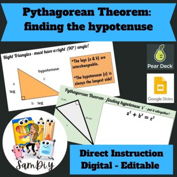 Preview of Pythagorean Theorem - finding hypotenuse - Google Slides - Peardeck