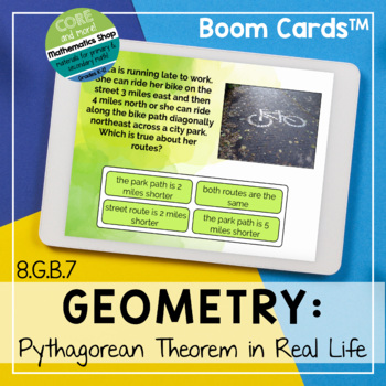 Preview of Pythagorean Theorem in Real Life and 3D Boom Cards - Distance Learning Capable