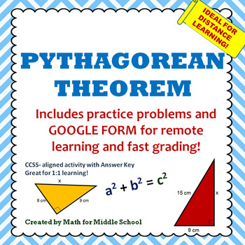Preview of Pythagorean Theorem with GOOGLE FORM for distance learning + instant correcting