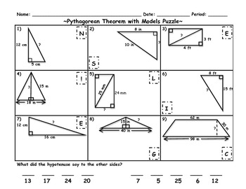 Preview of Pythagorean Theorem with Models Puzzle Riddle Activity