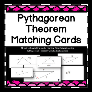 Preview of Solving Right Triangles using Pythagorean Thm Radicals Matching Cards/ Card Sort