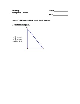 Preview of Pythagorean Theorem ws