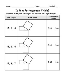 Pythagorean Triples Activity by Jessica Eaton | Teachers Pay Teachers