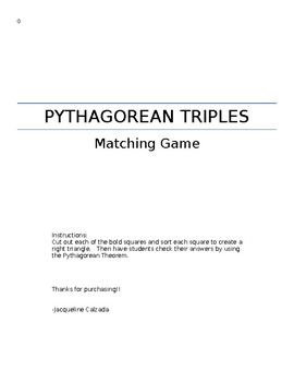 Preview of Pythagorean Theorem (using areas of squares) Matching Game