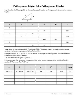 Preview of Pythagorean Triples (aka Pythagorean Triads)