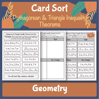 Preview of Pythagorean and Triangle Inequality Theorem Card Sort