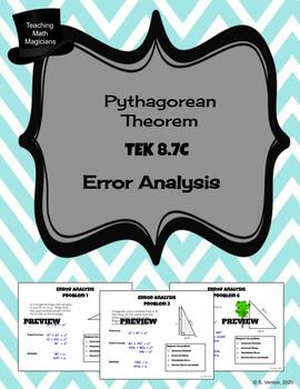 Preview of Pythagorean Theorem - Error Analysis - What is my mistake?  Task Cards TEK 8.7C