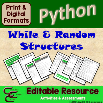 Preview of Python While Loops and Random Structures Editable Resource Package