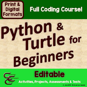 Preview of Python And Turtle Editable Coding Course For Beginners