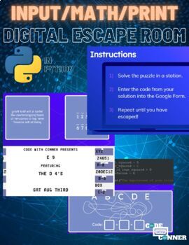 Preview of Python Basics Digital Escape Room - Input, Math, Variables, and Printing.