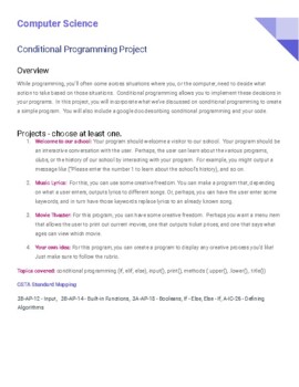 Preview of Python Choice Project | Conditional Programming | Graphic Organizer | Rubric