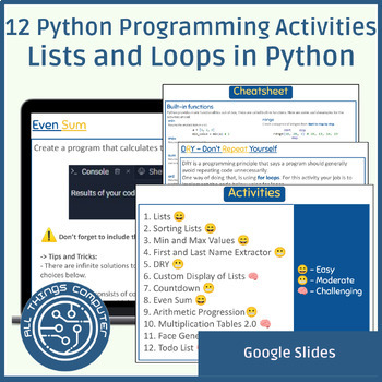 Preview of Python Coding Activities - All About Lists and Loops | Beginner - Mid | Low Prep