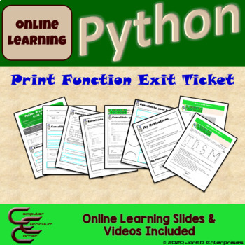 Preview of Python Coding Distance Learning Print Exit Ticket Activities & Videos