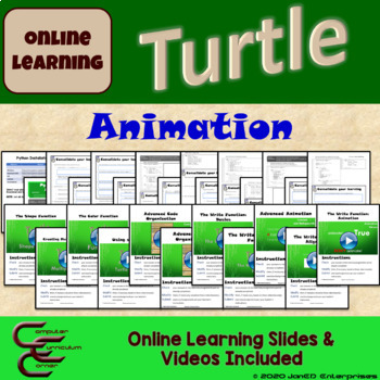 Preview of Python Coding Distance Learning Turtle Animation Activities & Videos