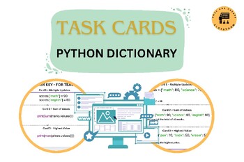 Preview of Python Dictionaries Task Cards | 9 Beginner Coding Challenges with Answer Key