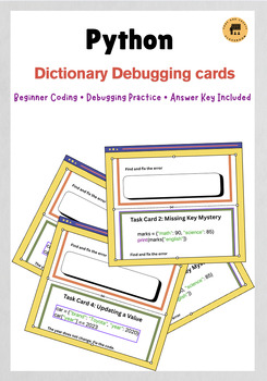 Preview of Python Dictionaries Task Cards | 9 Beginner Coding Challenges with Answer Key