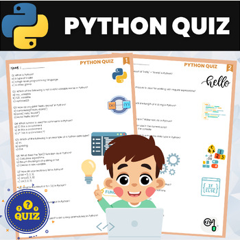 Preview of Python Quiz | Python Coding Assessment Test | Computer Programming Languages