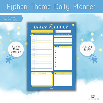 Preview of Python Theme Daily Planner Digital Printable Computer Science Notebook