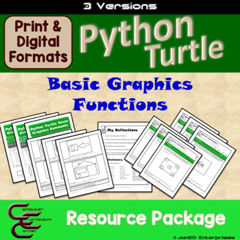 Preview of Python Turtle Basic Graphics Functions 3 Version Activities & Assessments