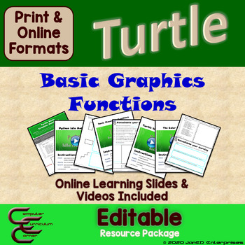 Preview of Python Turtle Graphics Digital Worksheets Videos