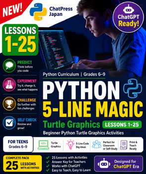 Preview of Python 5-Line Magic | Turtle Graphics | Lessons 1–25 | ChatGPT Ready