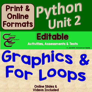 Preview of Python Turtle Unit 2 Graphics and For Loops Videos Editable Unit
