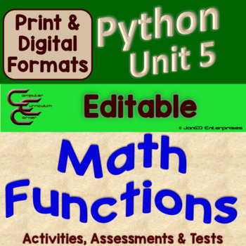 Preview of Python User Input and Math Functions Editable Unit