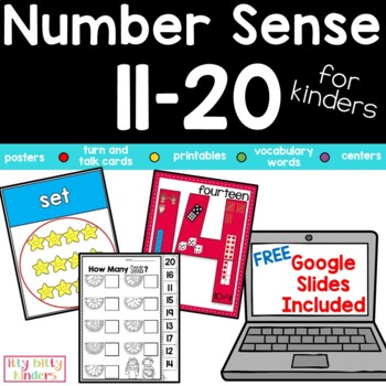 Preview of Number Sense, Numbers 11-20, Teen Numbers, Printable and Bonus GOOGLE SLIDES™