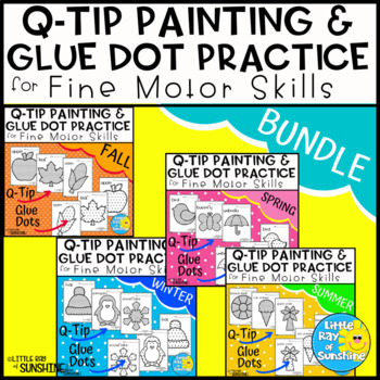 Preview of Q-Tip Painting and Glue Dot Fine Motor Practice Seasons BUNDLE