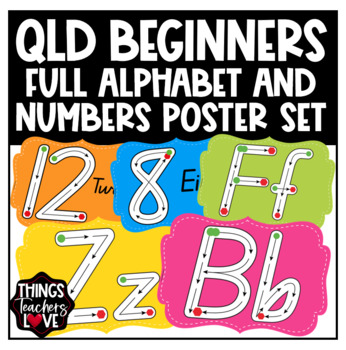 Preview of Queensland Beginners, Classroom Poster Set, Letters Aa to Zz, Numbers 1 to 20