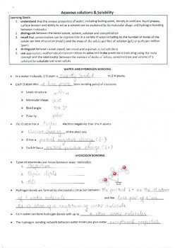 Preview of QLD - 11 Chemistry - Topic 11. Aqueous solutions and solubility (Teacher’s Note)