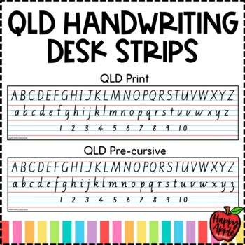 Preview of Australian QLD Alphabet Handwriting Desk Strips (beginners print + pre-cursive)