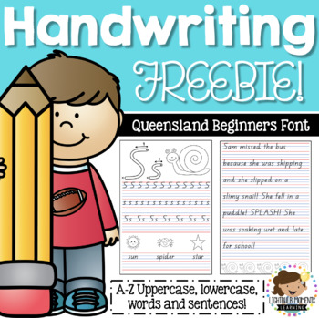 qld beginners font handwriting practice sheets freebie tpt