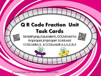 Preview of QR CODE FRACTION TASK CARDS: EQUIVALENT, GCF, SIMPLIFYING, IMPROPER - MIXED