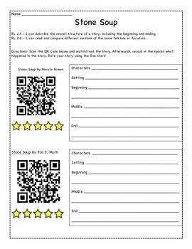 Preview of QR Code Listening Centers Stone Soup, 11 books and videos