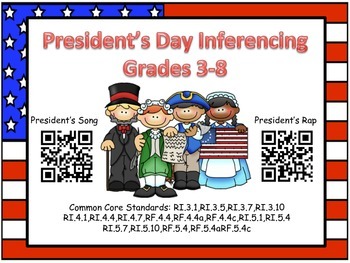 Preview of QR Code President's Day Inferencing Grades 3-8 (Common core aligned)