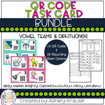 Preview of QR Code Task Cards: Vowel Teams & Diphthongs BUNDLE