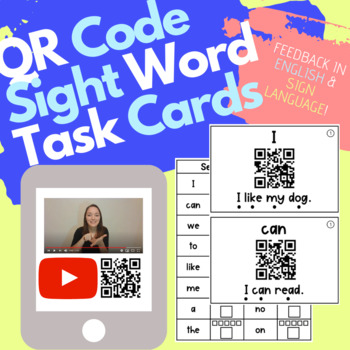 Preview of QR Code Sight Word Task Cards - Immediate Feedback in English and Sign Language