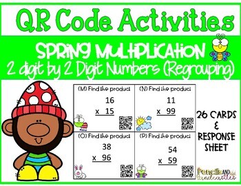 Preview of QR Code  Spring Multiplication with Regrouping (2 digit by 2 digit)