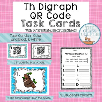 Preview of Th Digraph QR Code Task Cards