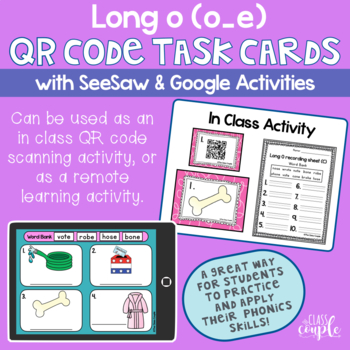 Preview of Long O QR Code Task Cards with Distance Learning Option (SeeSaw/Google)