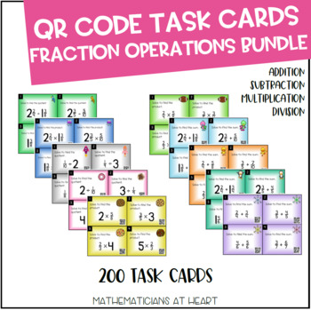 Preview of QR Code Task Cards: Operations of Fractions Bundle