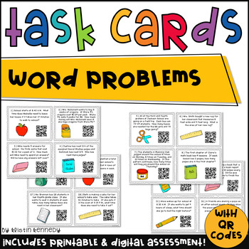 Preview of QR Code Task Cards: School Themed Word Problems