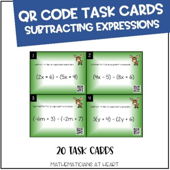 Preview of QR Code Task Cards: Subtracting Expressions