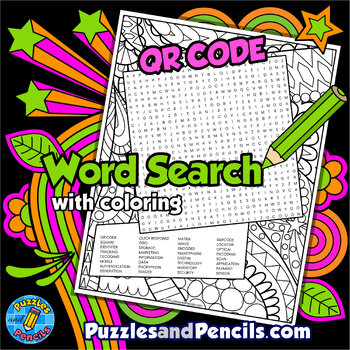 Preview of QR Code Word Search Puzzle Activity Page with Coloring | Computer Science