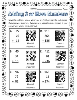 QR Code Worksheet: Adding Three (3) Numbers by Wish I Was Teaching at