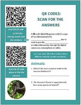 Preview of QR Codes - scan, read and answer the questions - Animals, People and Places