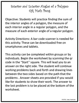 Qr Math Pong Measures Of Interior And Exterior Angles Of A Polygon